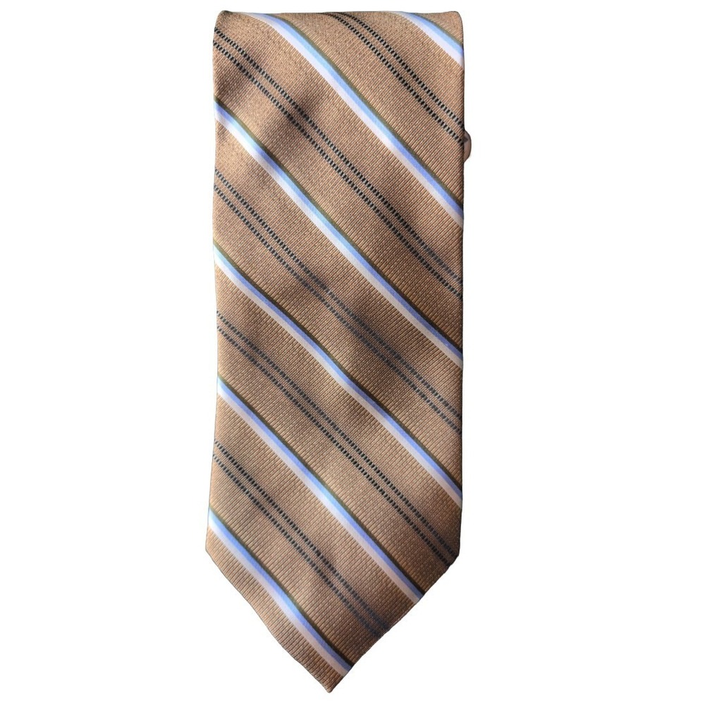 100% Silk Tie Brown Blue White Stripe‎ Men's Wearhouse  NWT Prom Formal Wedding